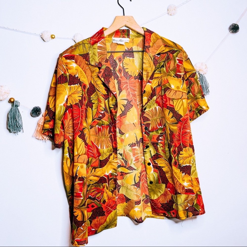 VINTAGE y2k 90s sheer Hawaiian button up popover
